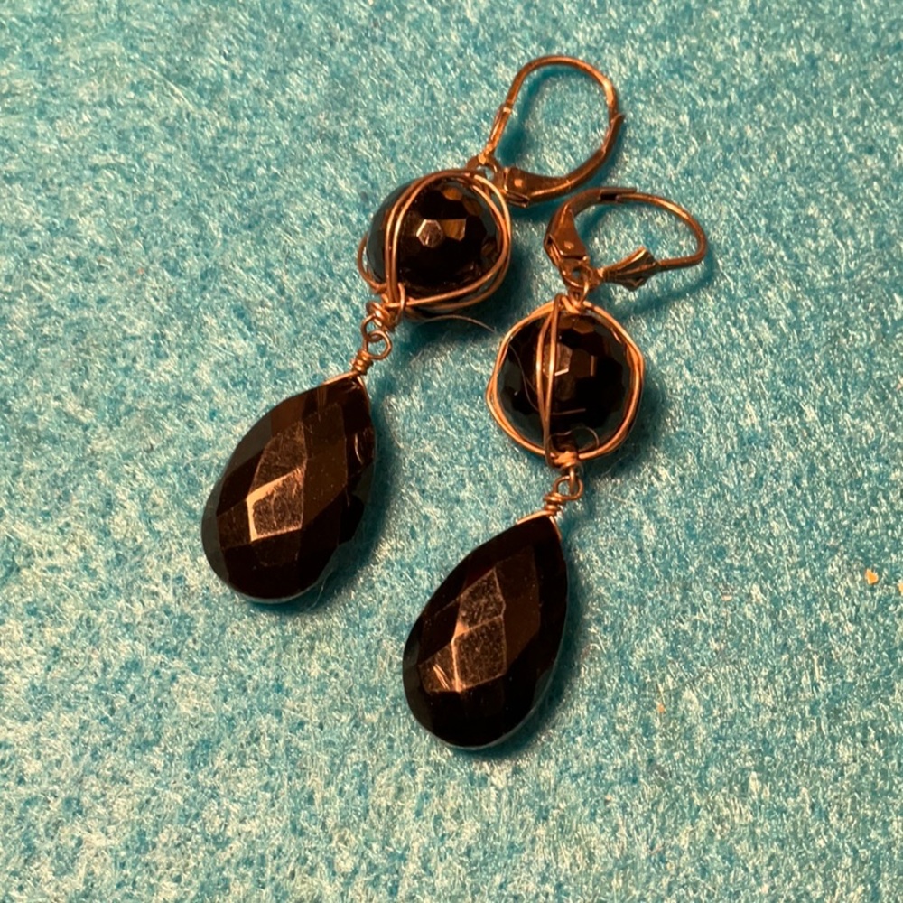 925 sterling and black onyx dangle earrings wrapped in 925 - Picture 7 of 7
